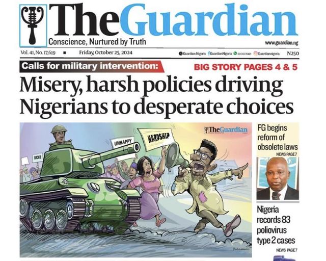 Guardian newspaper calling for military takeover – Presidency alleges