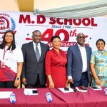 L-R: Head of School M.D School, Mrs. Olusola Akhaiso; Director, Oluwaseun Amusa; Chairman, 40th Anniversary Planning Committee & Member,Governing Council, Barr. Chris Dike; Executive Director, M.D School, Mrs. Omolara Adedugbe; Chairman, 40th Anniversary Media Committee & Governing Council Member, Mr Steve Akadiri; Dr Ngozi Okwok, Member, Governing Council, Barr. Kunle Olaleye, also a Member Governing Council; during a press conference to mark the 40th Anniversary of the school in Lagos...on Tuesday